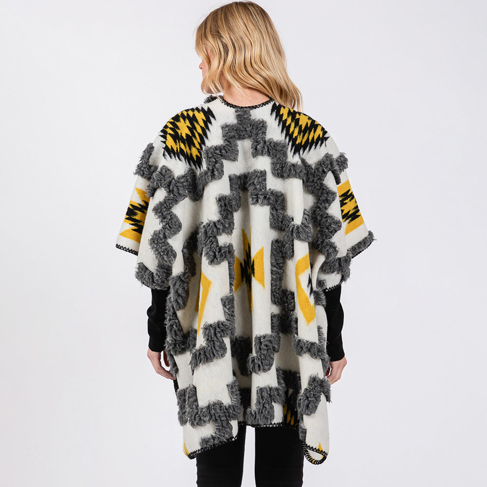 Fuzzy Aztec Pattern Kimono Poncho