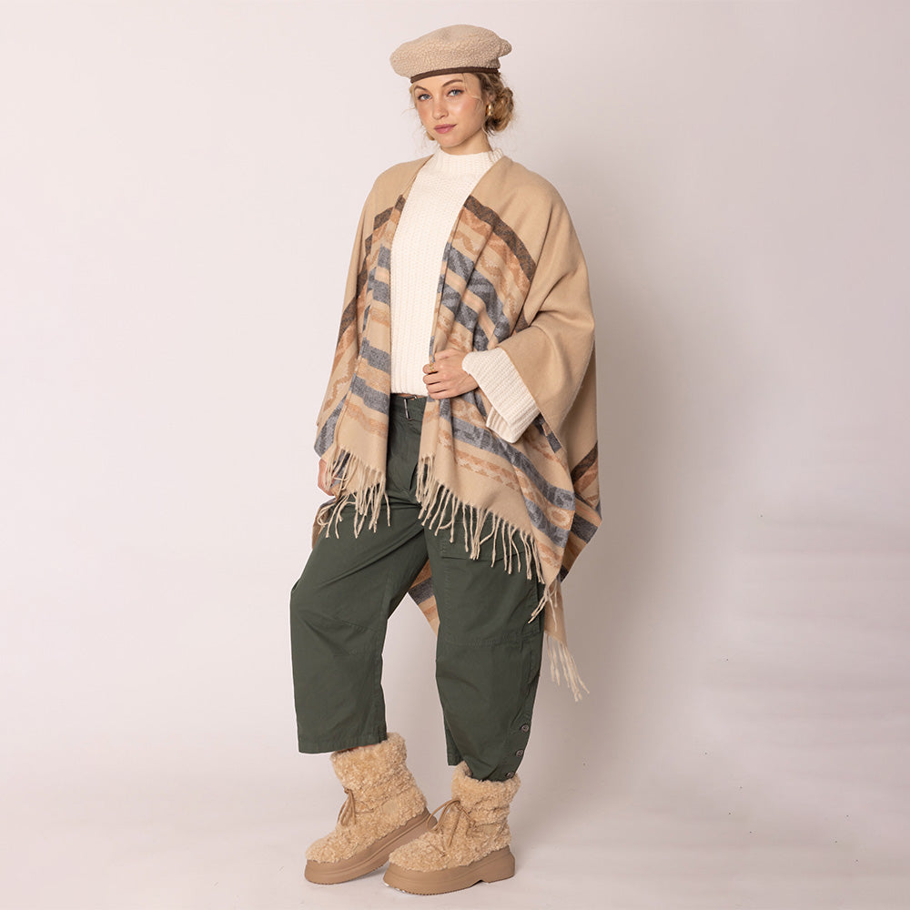 Aztec Ruana Poncho with Fringes