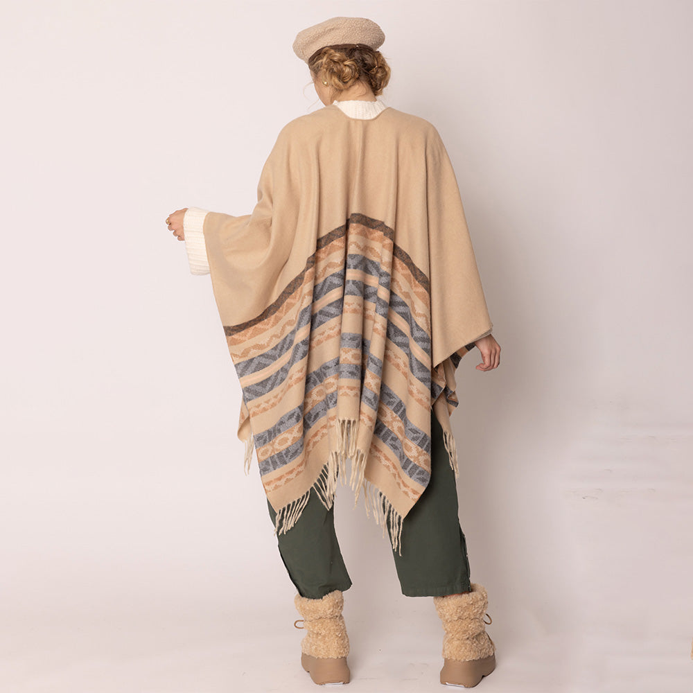 Aztec Ruana Poncho with Fringes