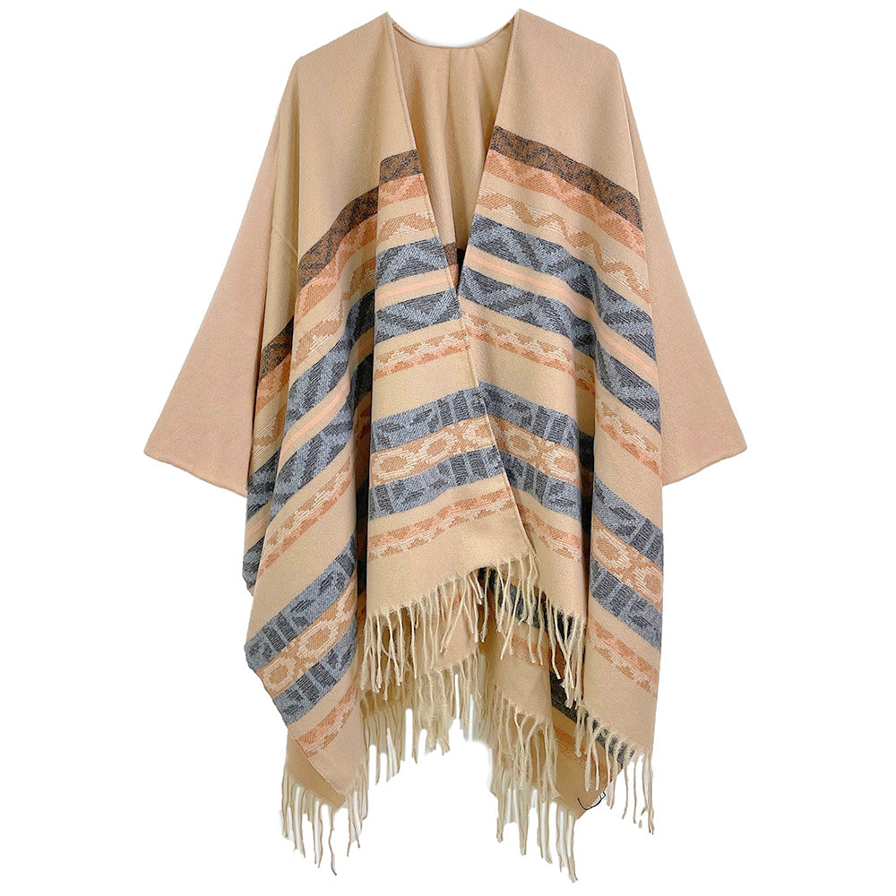 Aztec Ruana Poncho with Fringes