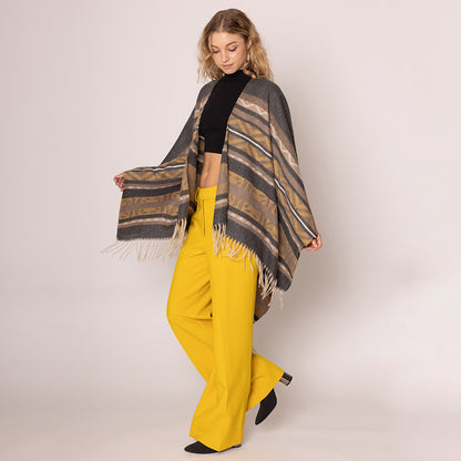 Aztec Ruana Poncho with Fringes