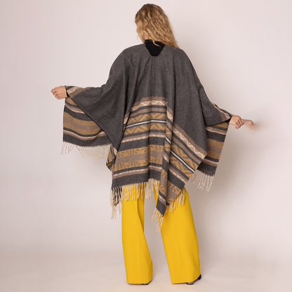 Aztec Ruana Poncho with Fringes