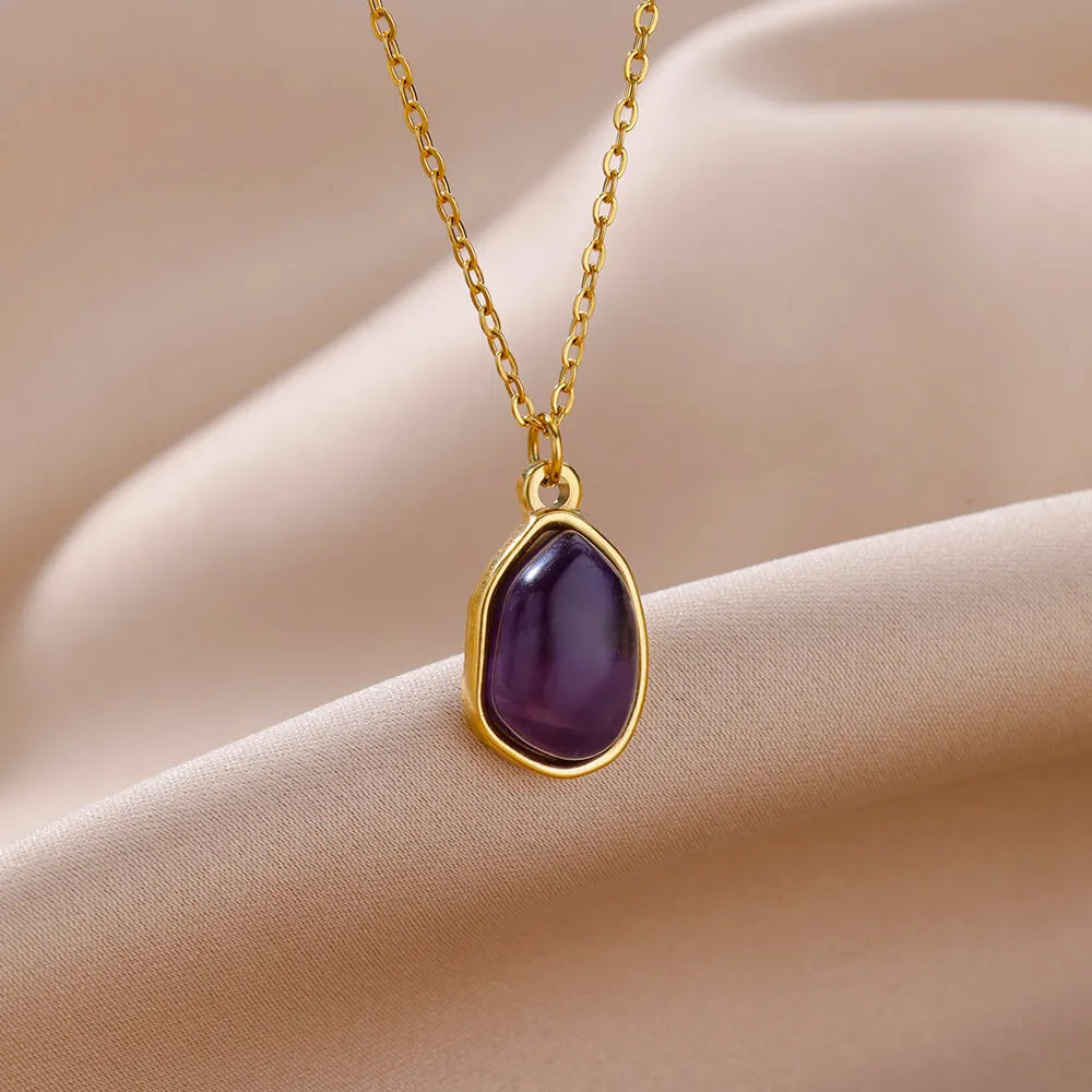 Oval Opal Pendant Stainless Steel Necklace