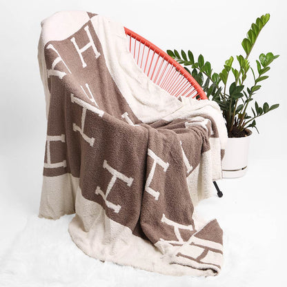 H Patterned Reversible Cozy Throw Blanket