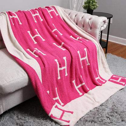 H Patterned Reversible Cozy Throw Blanket