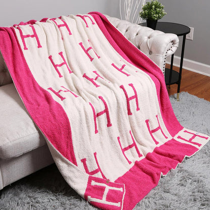 H Patterned Reversible Cozy Throw Blanket