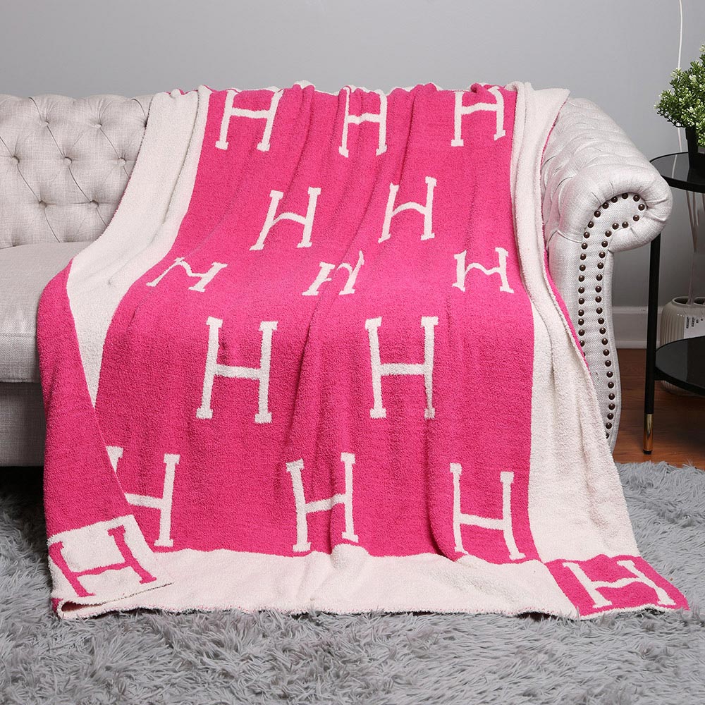 H Patterned Reversible Cozy Throw Blanket