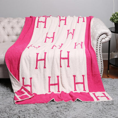 H Patterned Reversible Cozy Throw Blanket