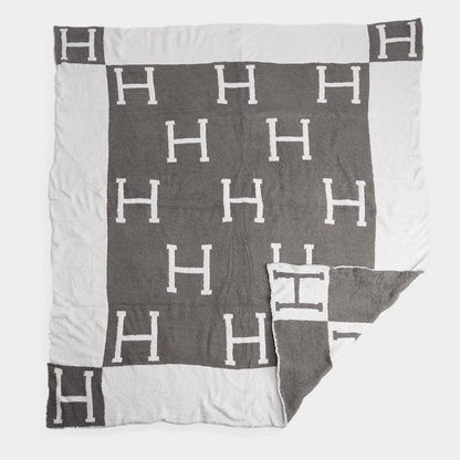 H Patterned Reversible Cozy Throw Blanket