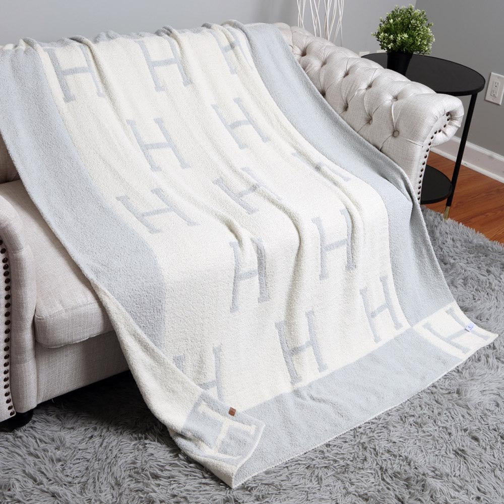 H Patterned Reversible Cozy Throw Blanket