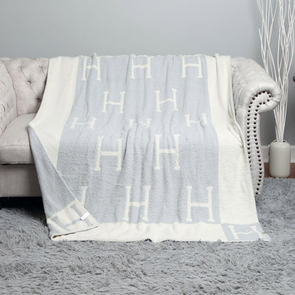 H Patterned Reversible Cozy Throw Blanket