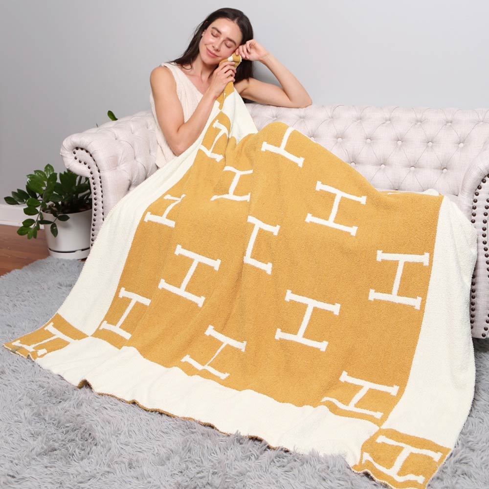 H Patterned Reversible Cozy Throw Blanket