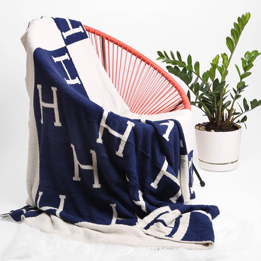 H Patterned Reversible Cozy Throw Blanket