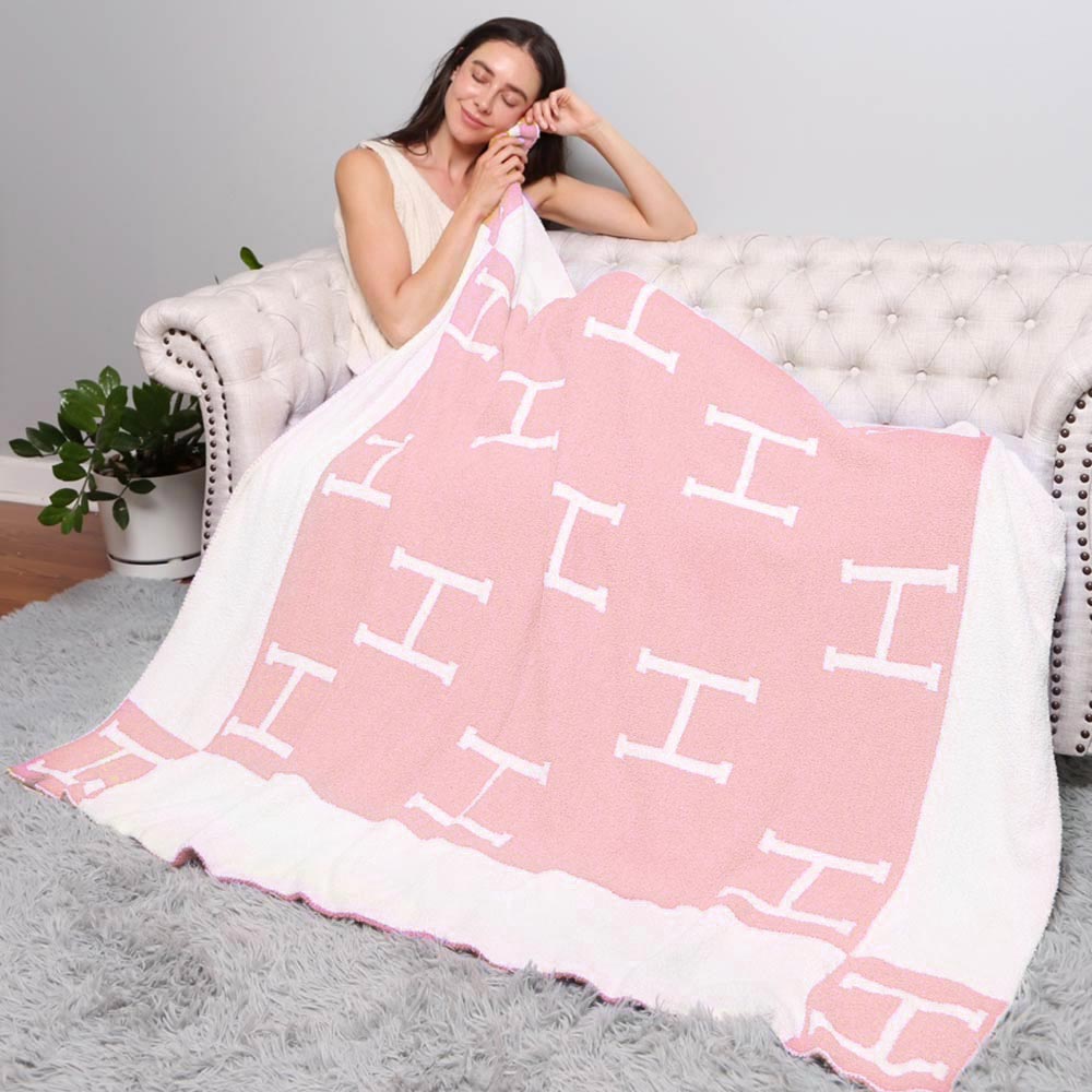 H Patterned Reversible Cozy Throw Blanket