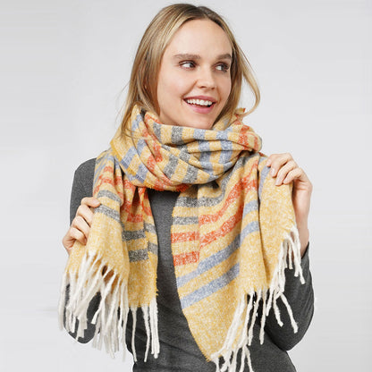 Striped Patterned Scarf with Fringes