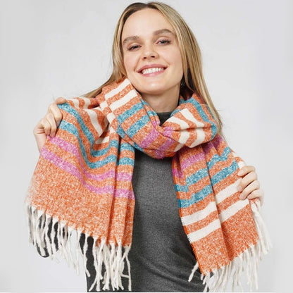 Striped Patterned Scarf with Fringes