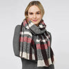 Plaid Check Patterned Scarf with Fringes