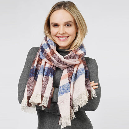 Plaid Check Patterned Scarf with Fringes