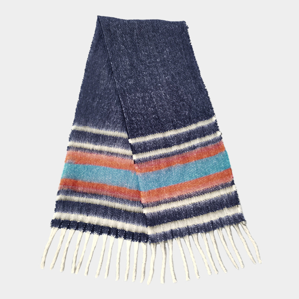 Multi Stripe Cozy Scarf with Fringe