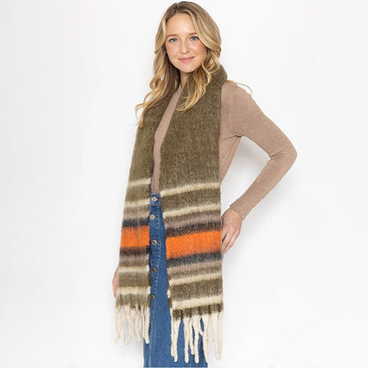 Multi Stripe Cozy Scarf with Fringe