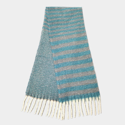 Striped Cozy Oblong Scarf with Fringes