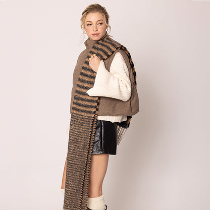 Striped Cozy Oblong Scarf with Fringes