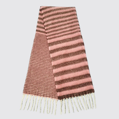 Striped Cozy Oblong Scarf with Fringes