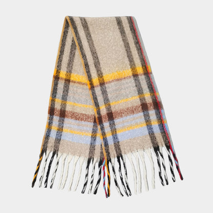 Cozy Multi Striped Fringe Oblong Scarf with Fringes