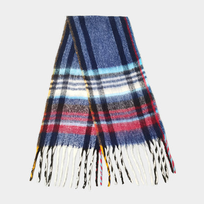 Cozy Multi Striped Fringe Oblong Scarf with Fringes