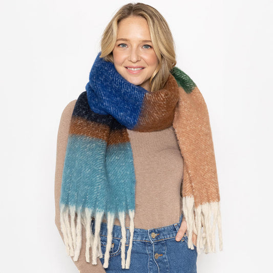 Multi Stripe Cozy Scarf with Fringe