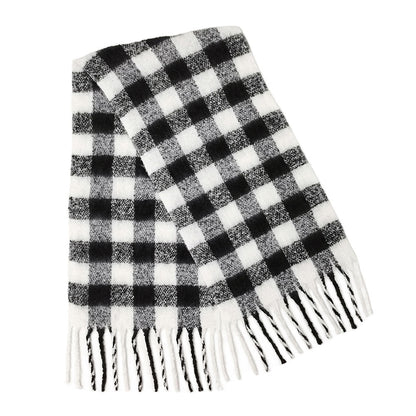 Buffalo Check Patterned Cozy Oblong Scarf with Fringes