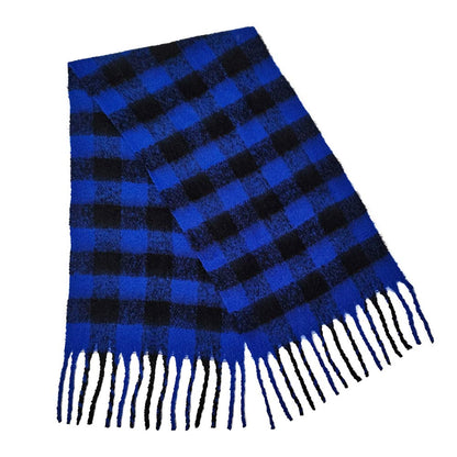 Buffalo Check Patterned Cozy Oblong Scarf with Fringes