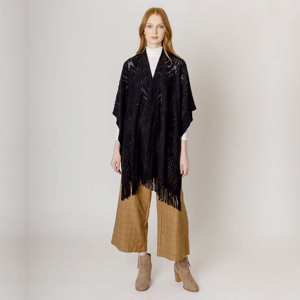 Cut Out Detailed Ruana Poncho