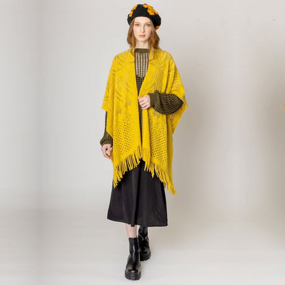 Cut Out Detailed Ruana Poncho