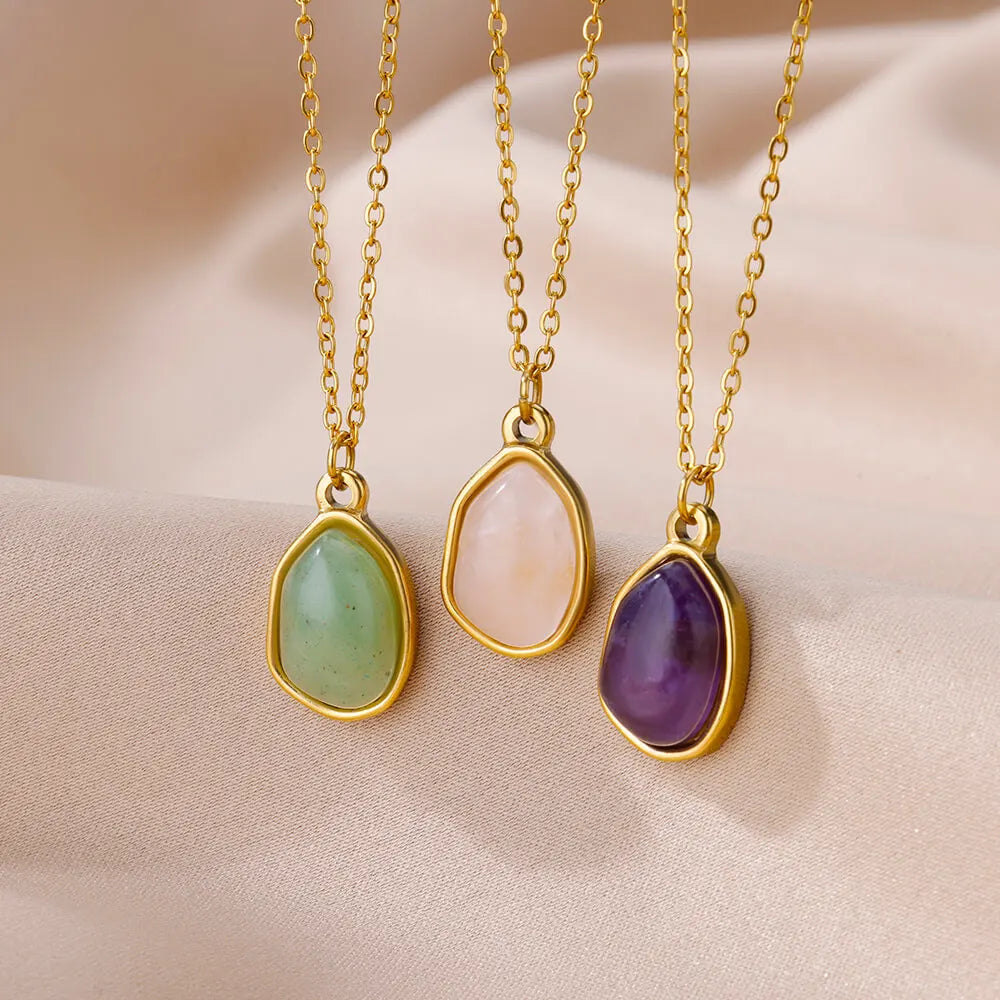 Oval Opal Pendant Stainless Steel Necklace