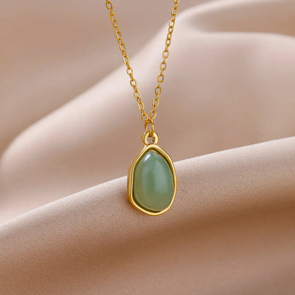 Oval Opal Pendant Stainless Steel Necklace