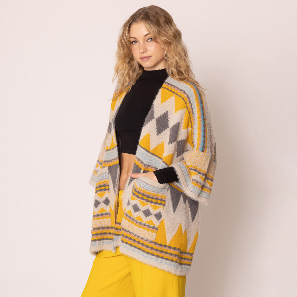 Aztec Print Thick Cardigan