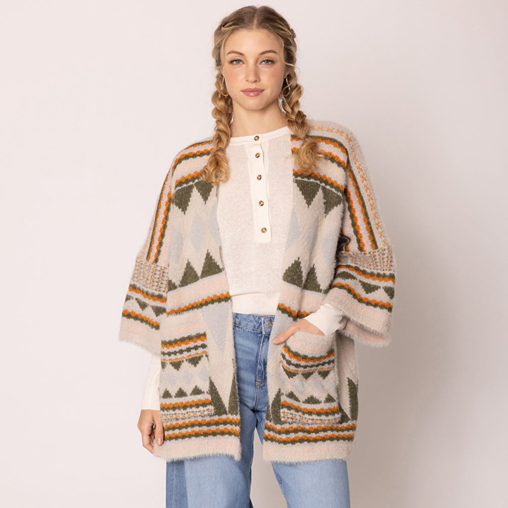 Aztec Print Thick Cardigan