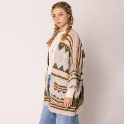 Aztec Print Thick Cardigan