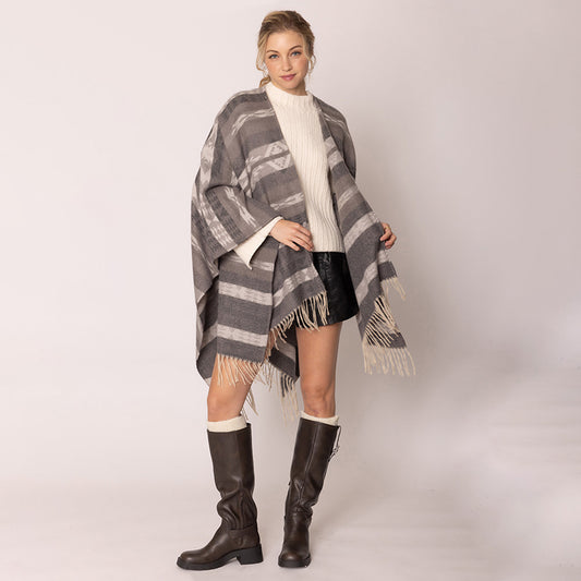 Aztec Ruana Fringed Poncho