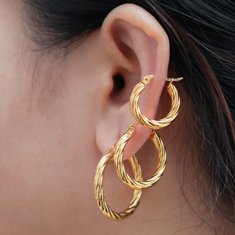 3pair Twisted Hoop Earrings Gold Plated Stainless Steel