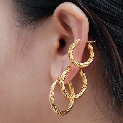 3pair Twisted Hoop Earrings Gold Plated Stainless Steel