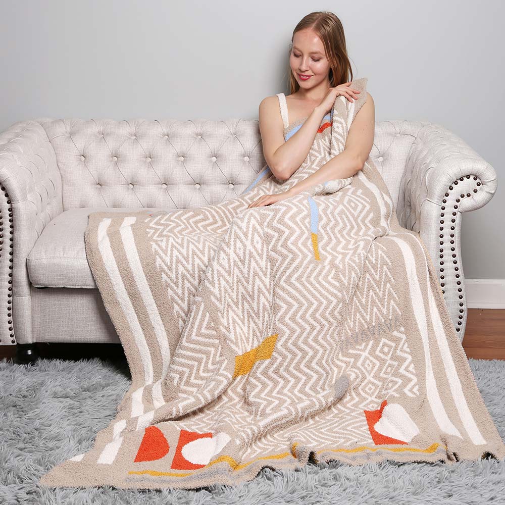 Geometric Patterned Reversible Cozy Throw Blanket