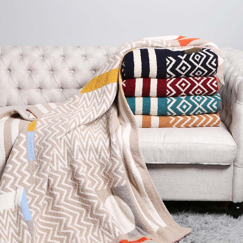 Geometric Patterned Reversible Cozy Throw Blanket