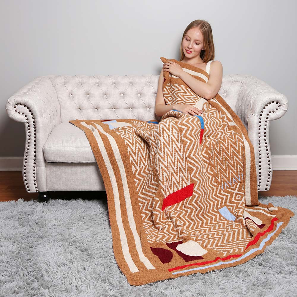 Geometric Patterned Reversible Cozy Throw Blanket