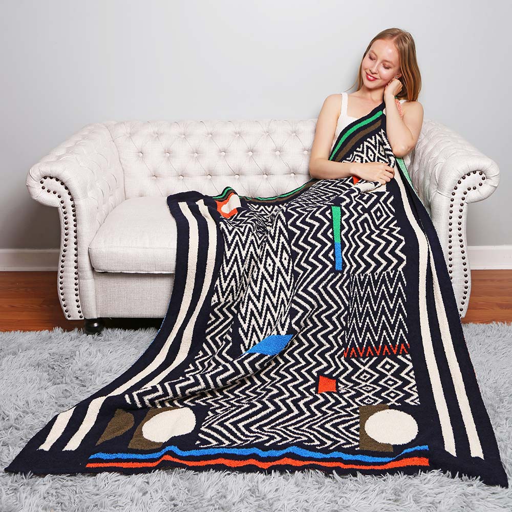 Geometric Patterned Reversible Cozy Throw Blanket