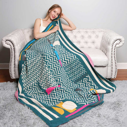 Geometric Patterned Reversible Cozy Throw Blanket