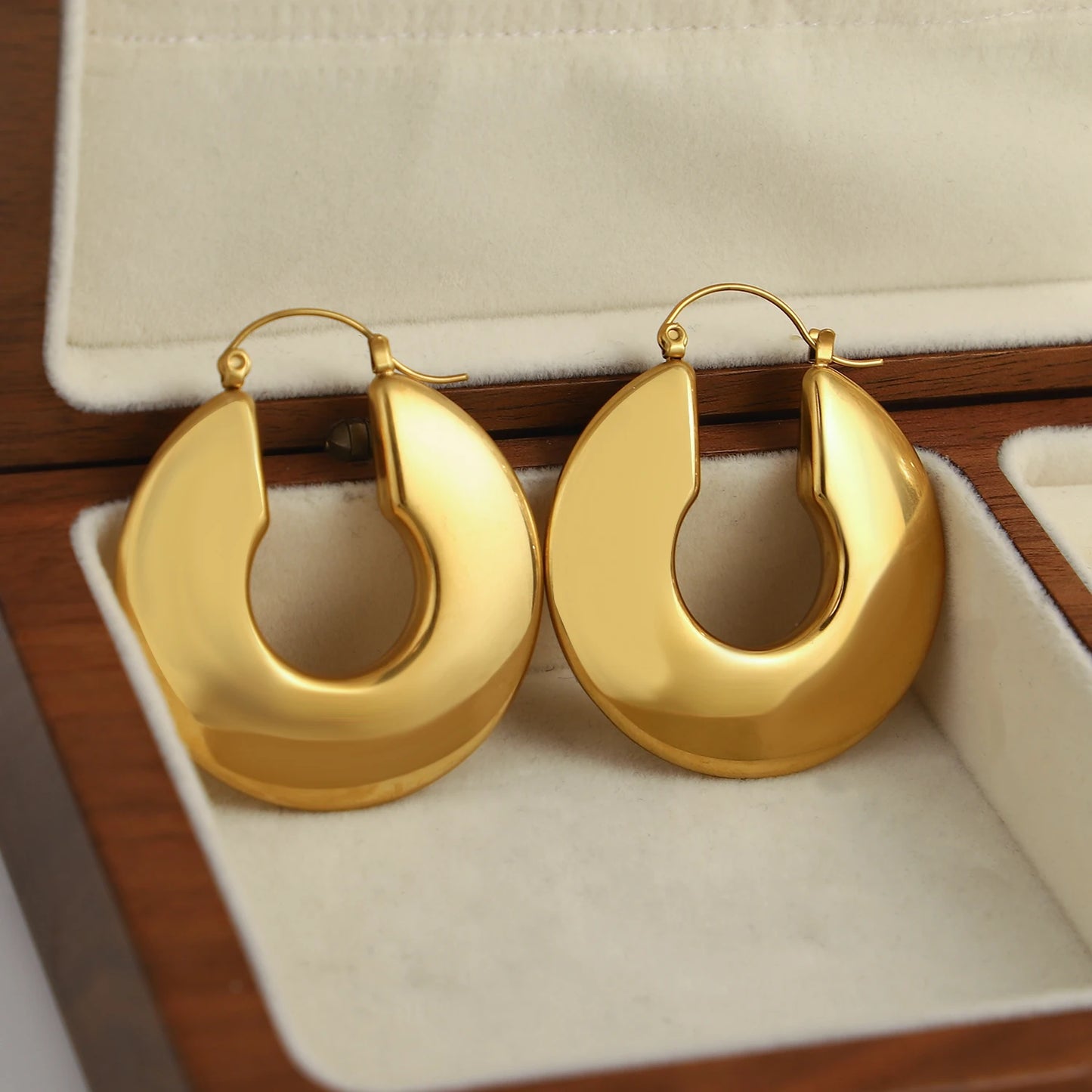 Stainless Steel Smooth Chunky Hoop Earrings