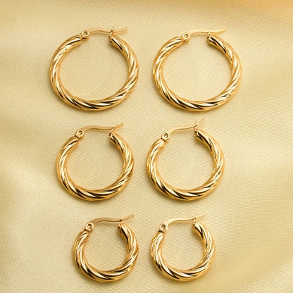 3pair Twisted Hoop Earrings Gold Plated Stainless Steel