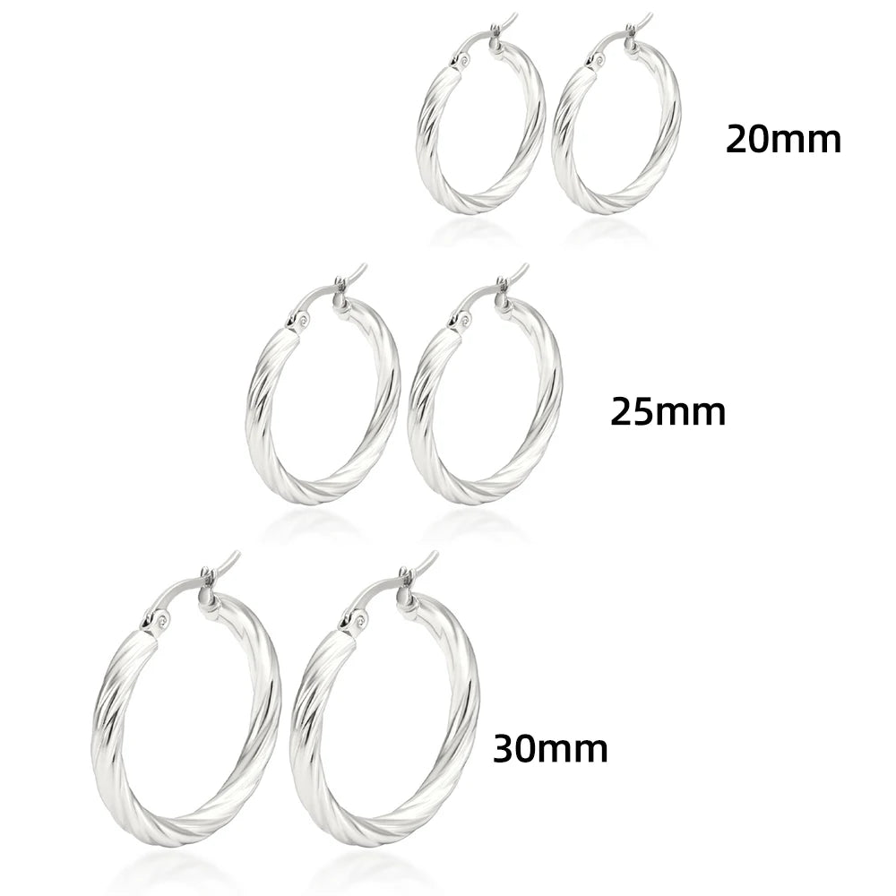 3pair Twisted Hoop Earrings Gold Plated Stainless Steel